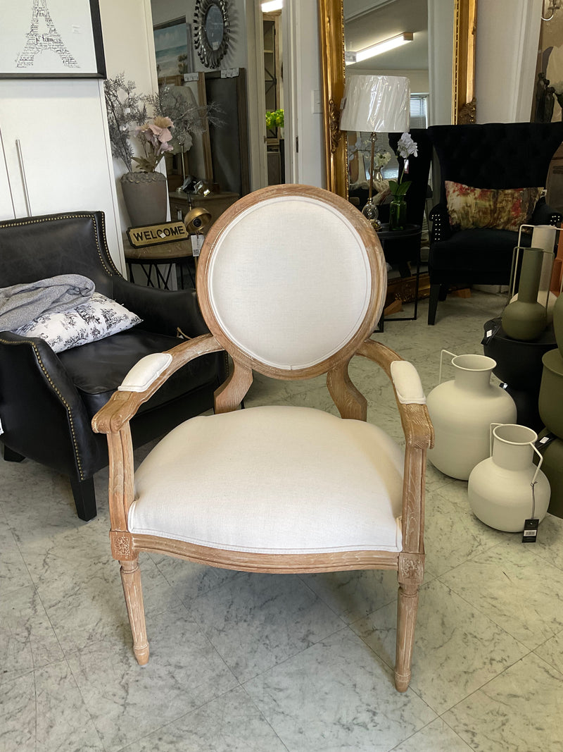 French Country Oval Aubergine Linen  Oak Dining ArmChair