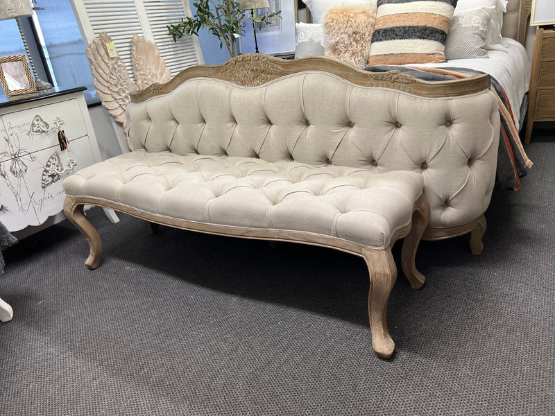Buttoned Bench Beige Linen/Oak / Weather Washed