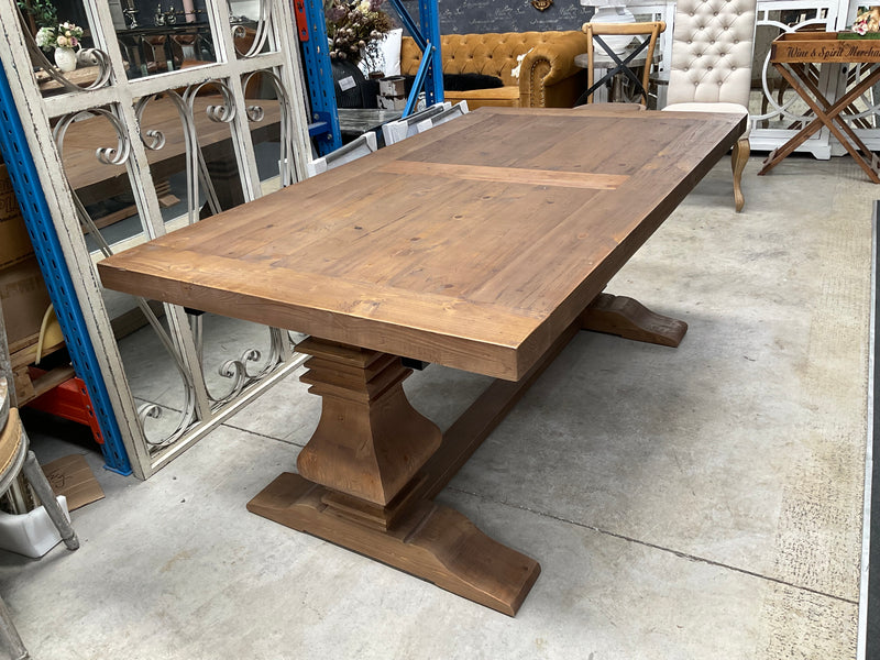 1.8-2.4m Extended  Wood Trestle Dining Table/ Natural Base