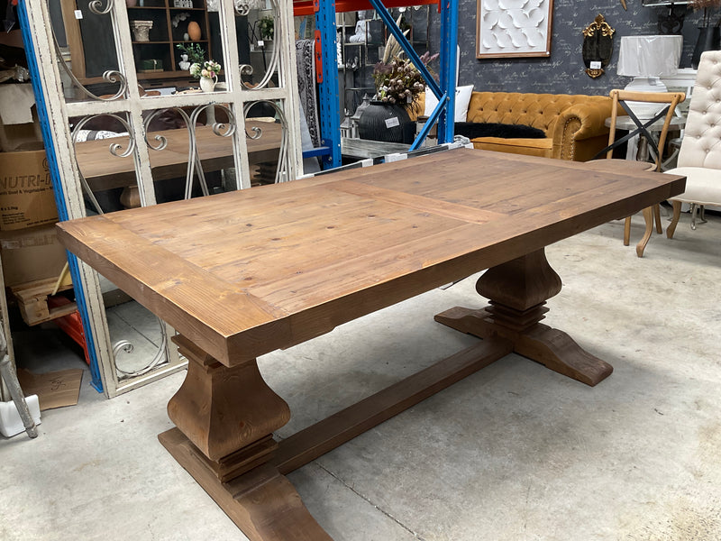 1.8-2.4m Extended  Wood Trestle Dining Table/ Natural Base