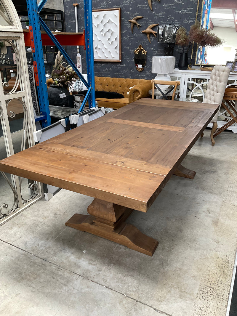 1.8-2.4m Extended  Wood Trestle Dining Table/ Natural Base