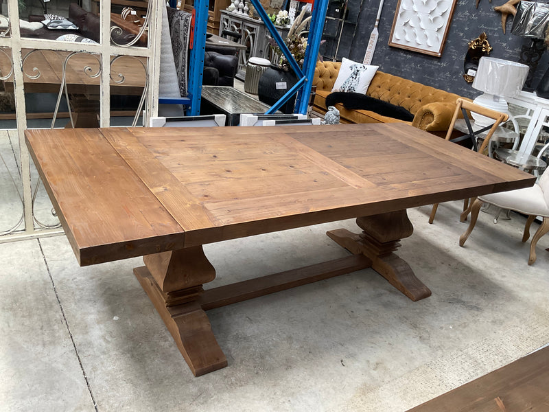 1.8-2.4m Extended  Wood Trestle Dining Table/ Natural Base