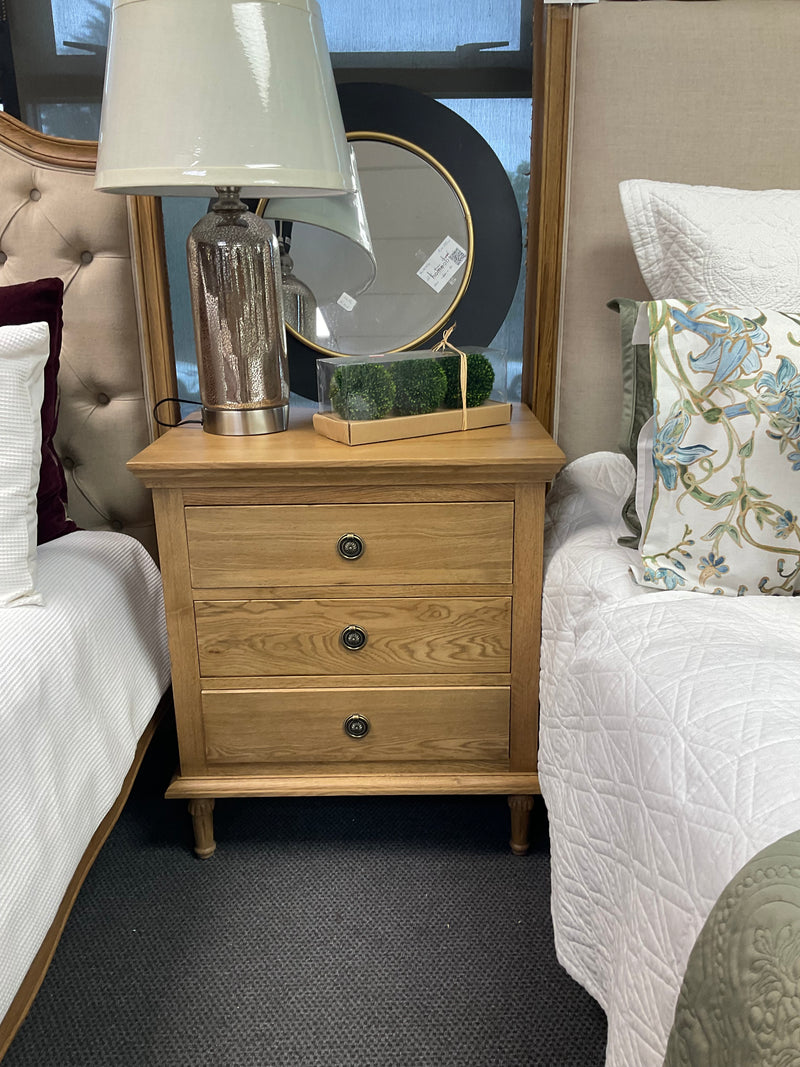 Caroline French Oak 3 Drawers Bed Side Large  Natural