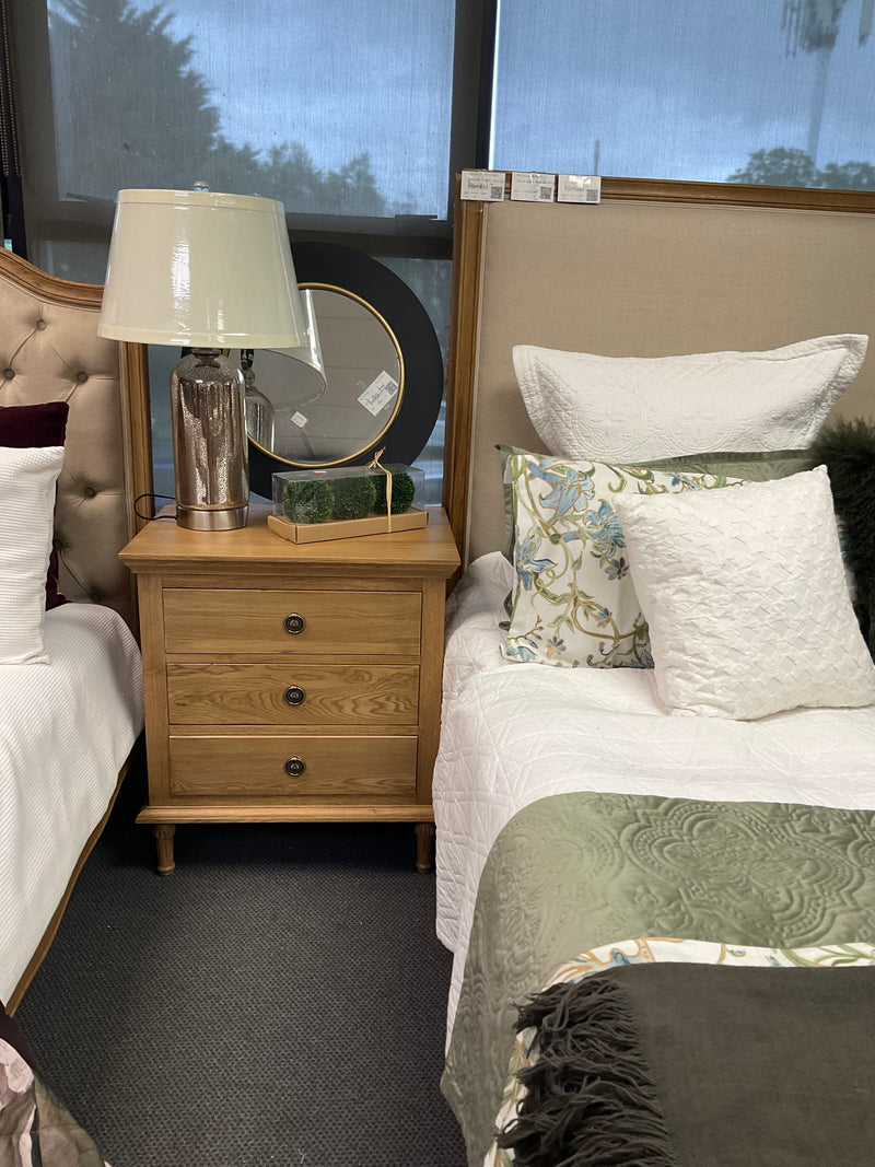 Caroline French Oak 3 Drawers Bed Side Large  Natural