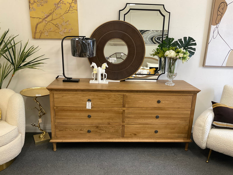 Caroline French Oak 6 Drawers Chest of Drawer/ Dresser  Natural