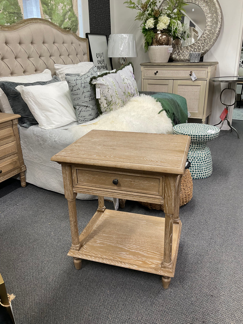 French Villa OAK One drawer Bed side Weather Wash