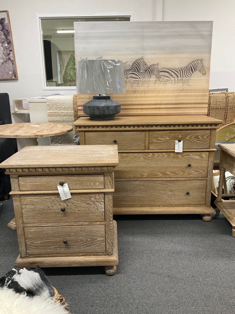 Maison French Country--Large  3 drawer bed side/ Weather Wash