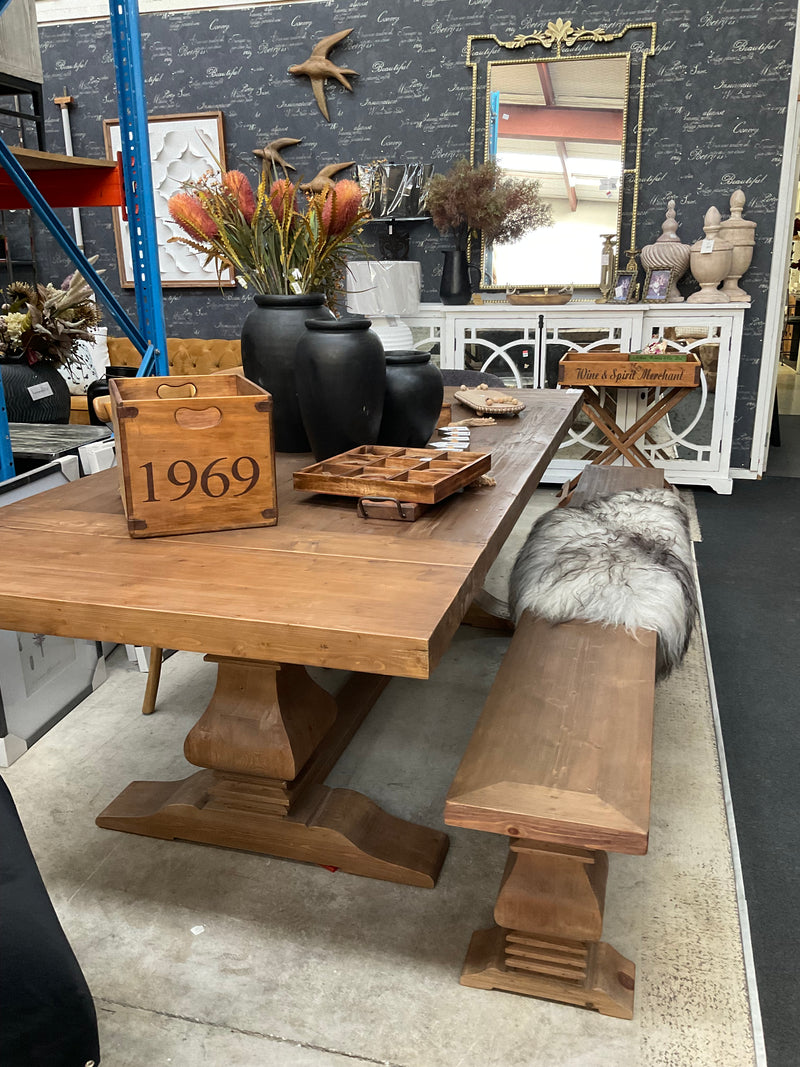 1.8-2.4m Extended  Wood Trestle Dining Table/ Natural Base