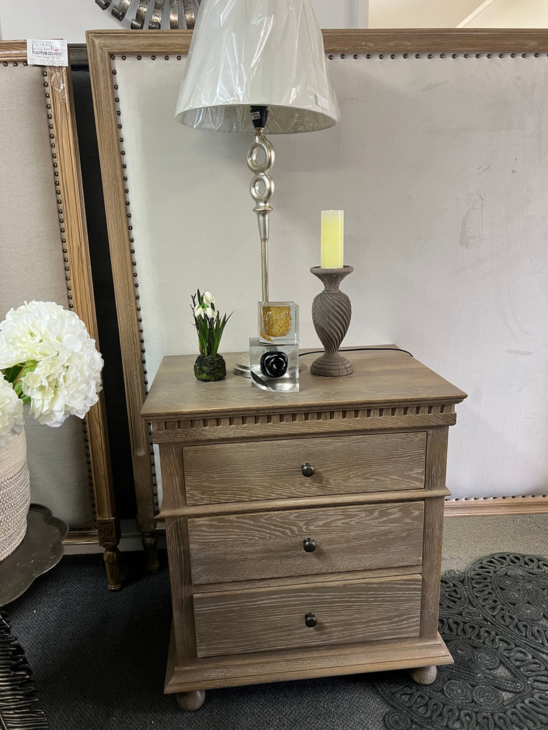 Maison French Country-- 3 drawer bed side table-Burnt OAK