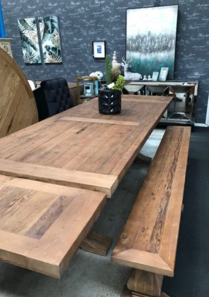 2.4-3m Extended Reclaimed Wood Trestle Dining Table