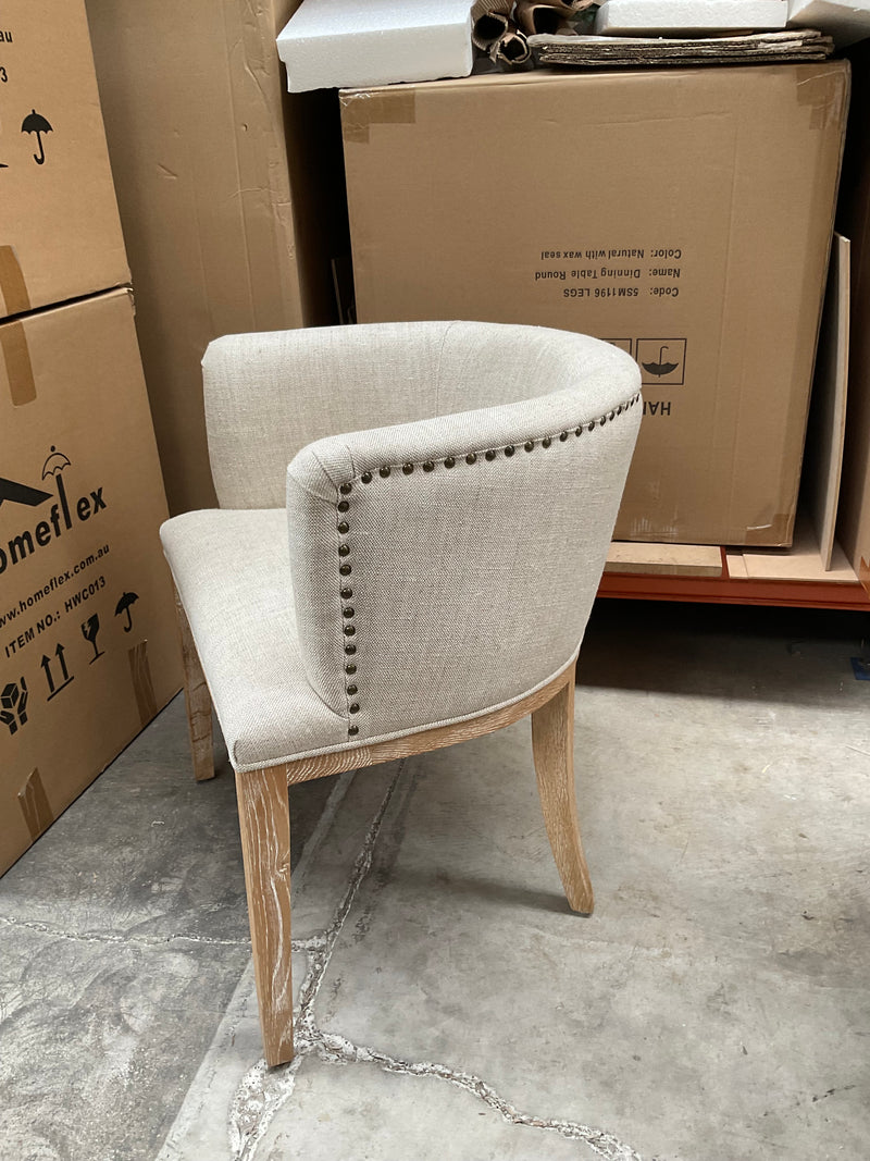 Roesia Linen Oak Studded Tub Chair