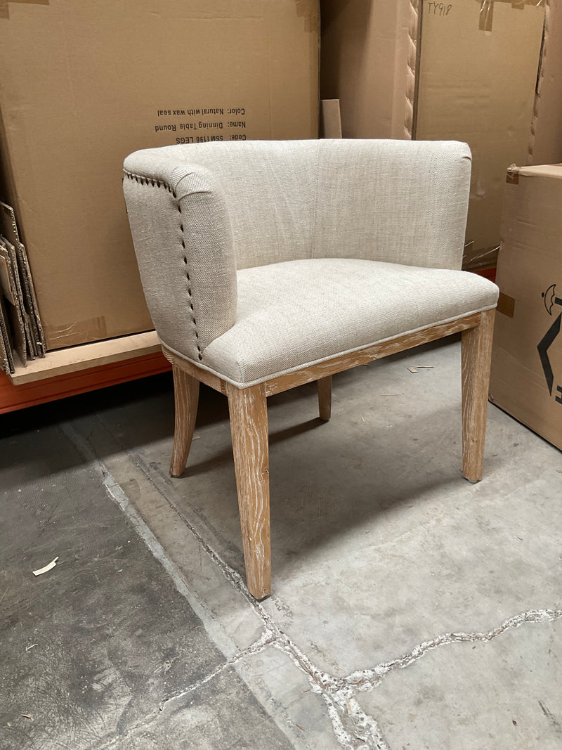 Roesia Linen Oak Studded Tub Chair