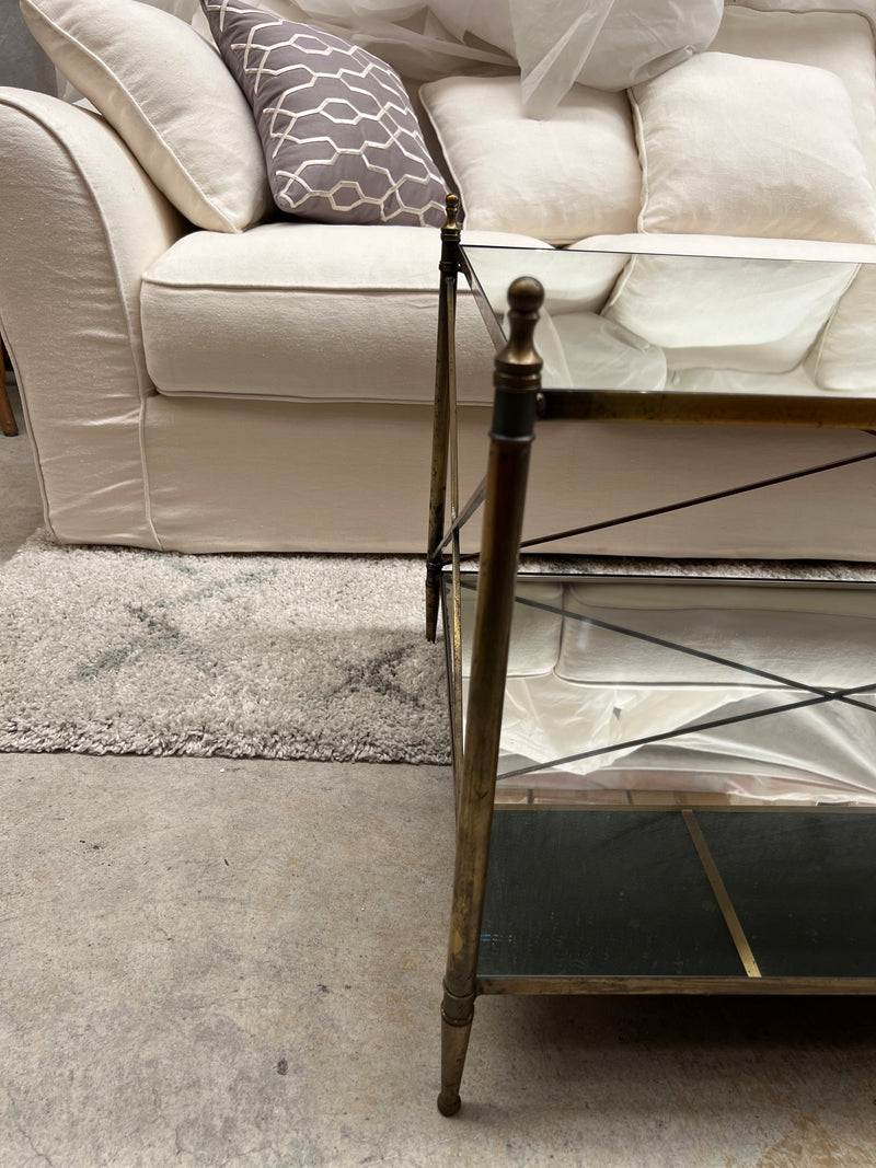 Floor Model Clearance Metal & Mirror Cross Bar Coffee Table