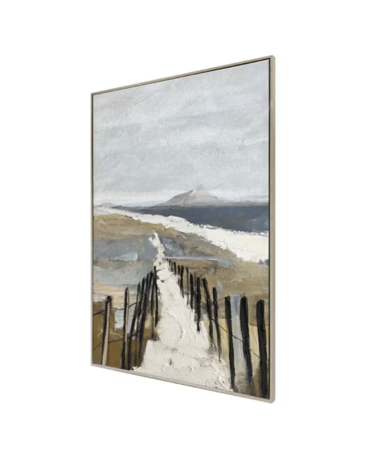 Beach-80% HandPainting with Oak Color Frame