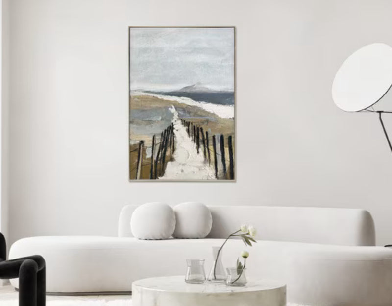 Beach-80% HandPainting with Oak Color Frame
