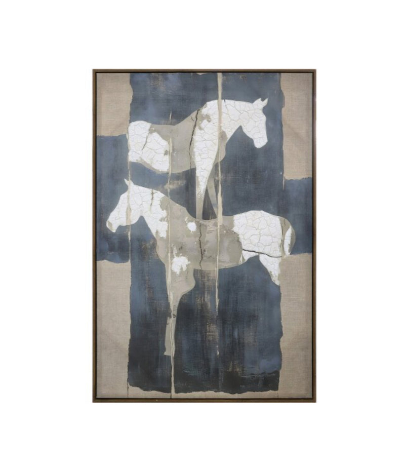 Horses-80% HandPainting with Oak Color Frame