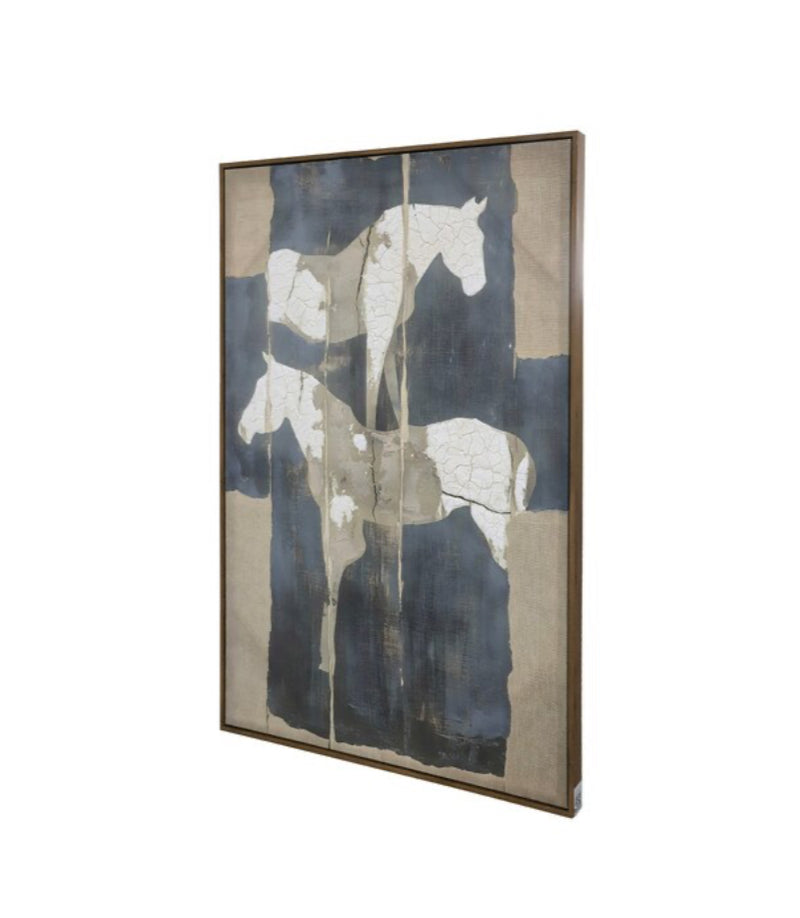 Horses-80% HandPainting with Oak Color Frame
