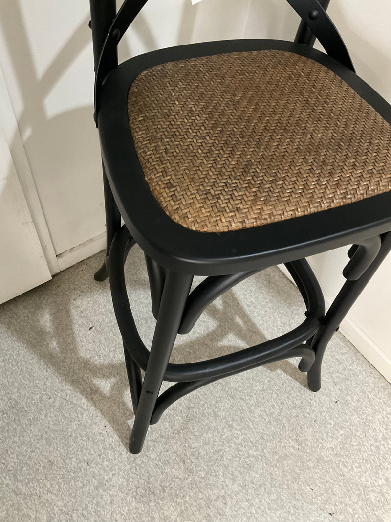 Cross Back Oak wood Black Bar stool