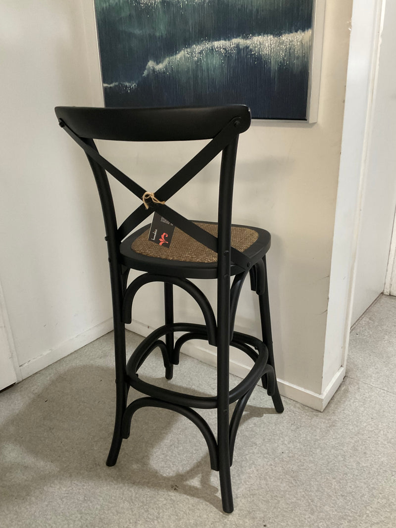 Cross Back Oak wood Black Bar stool