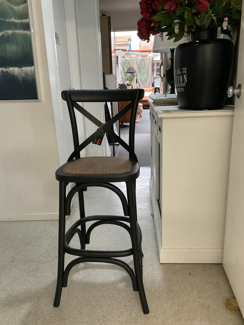 Cross Back Oak wood Black Bar stool