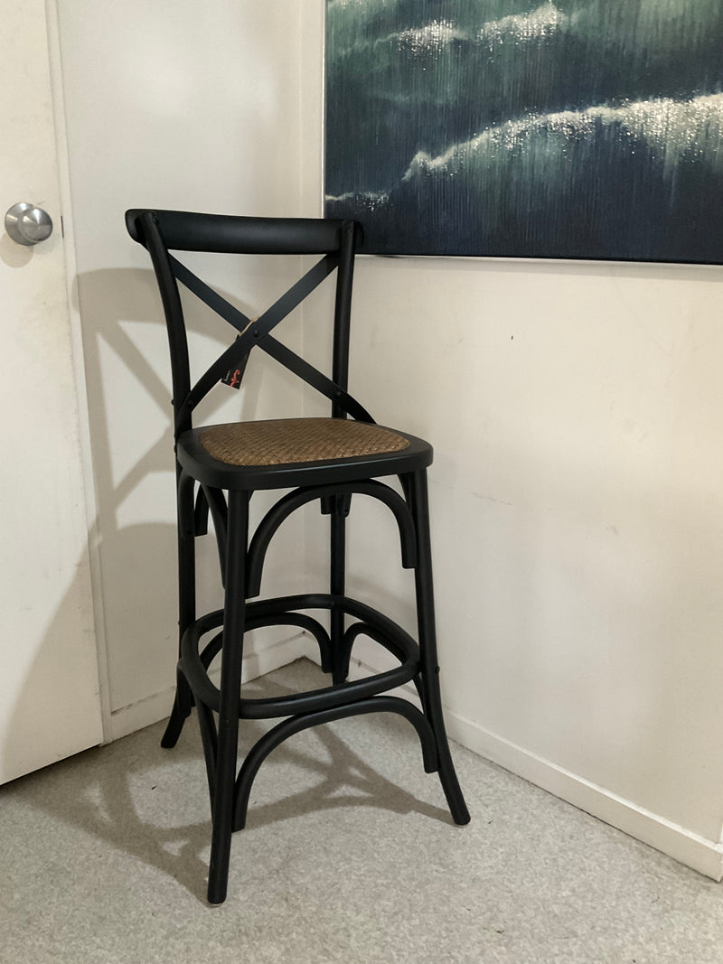 Cross Back Oak wood Black Bar stool