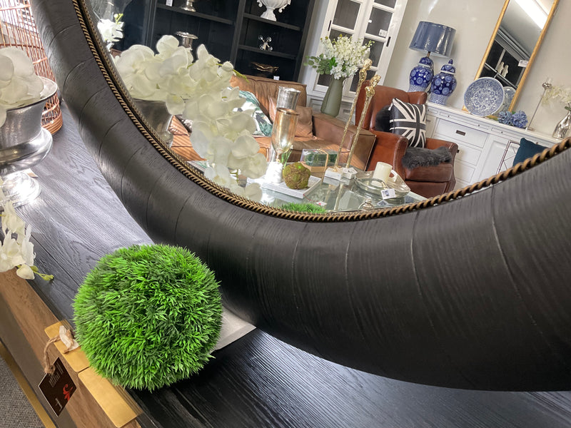 BLACK &GOLD OAK VENEER ROUND WALL MIRROR 1.52M