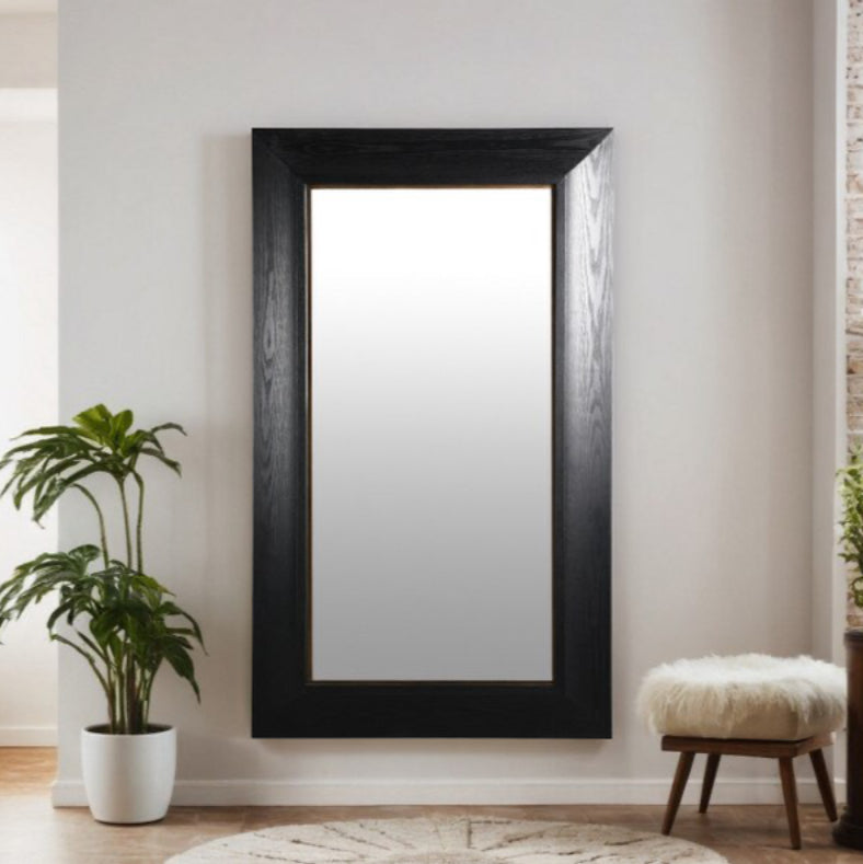 BLACK &GOLD OAK VENEER RECTANGLE WALL MIRROR 1.85M