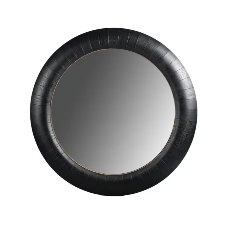 BLACK &GOLD OAK VENEER ROUND WALL MIRROR 1.52M