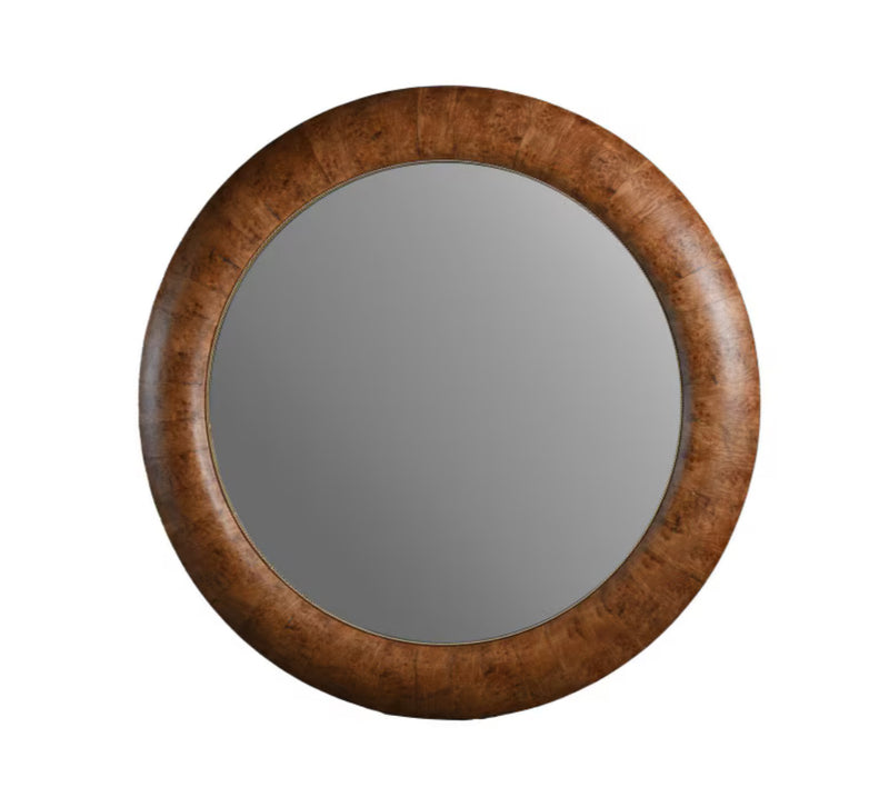 Walnut &GOLD ROUND WALL MIRROR 1.52M