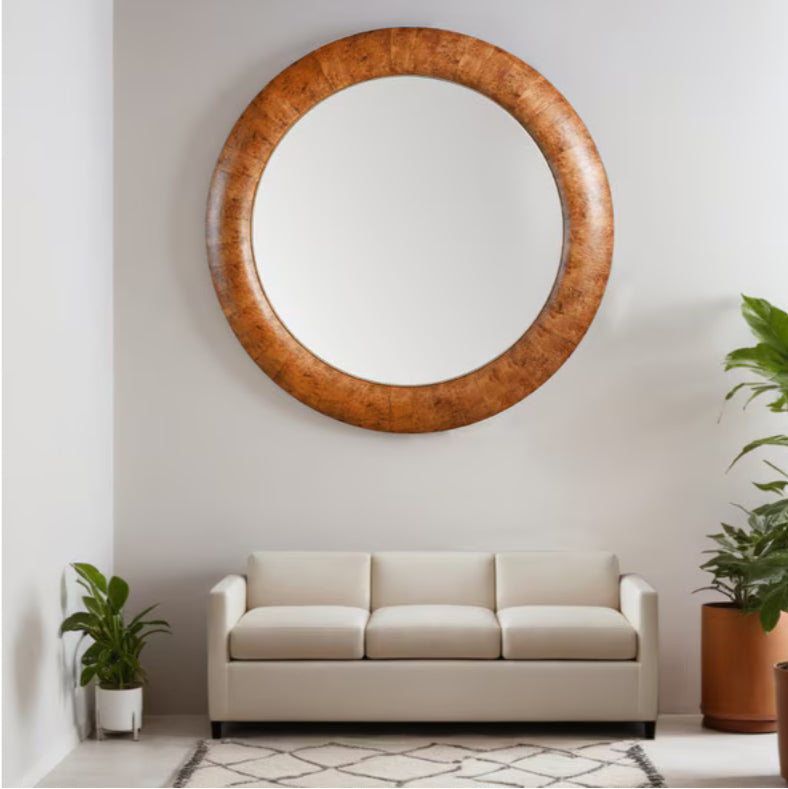 Walnut &GOLD ROUND WALL MIRROR 1.52M