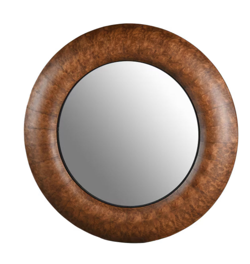 Walnut &GOLD ROUND WALL MIRROR 1.1M