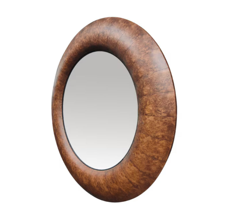 Walnut &GOLD ROUND WALL MIRROR 1.1M