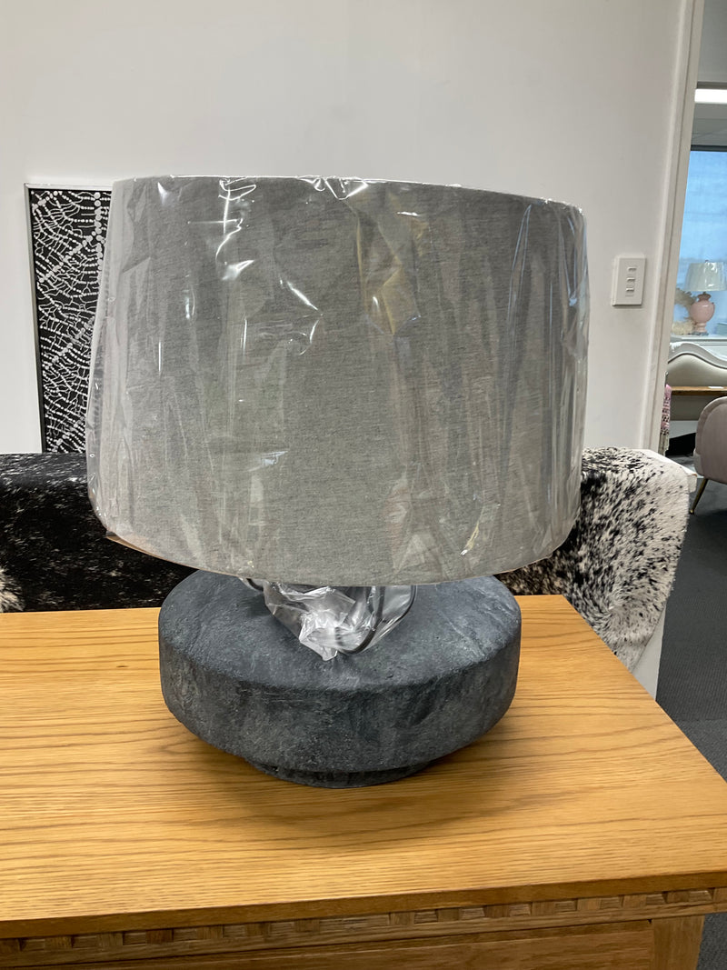 PEBBLE TERRACOTTA LAMP W/GREY LINEN SHADE