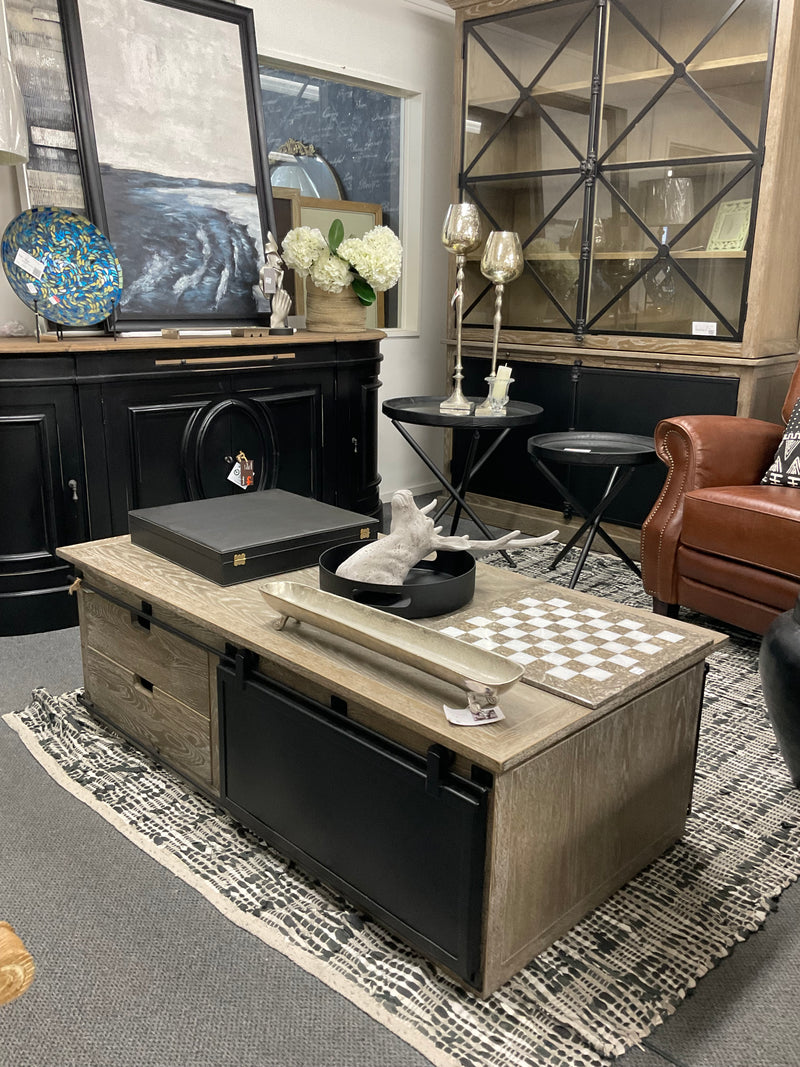 OAK/ Metal Double slide Door Coffee Table