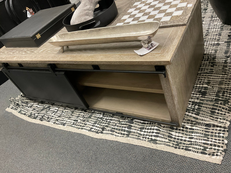 OAK/ Metal Double slide Door Coffee Table