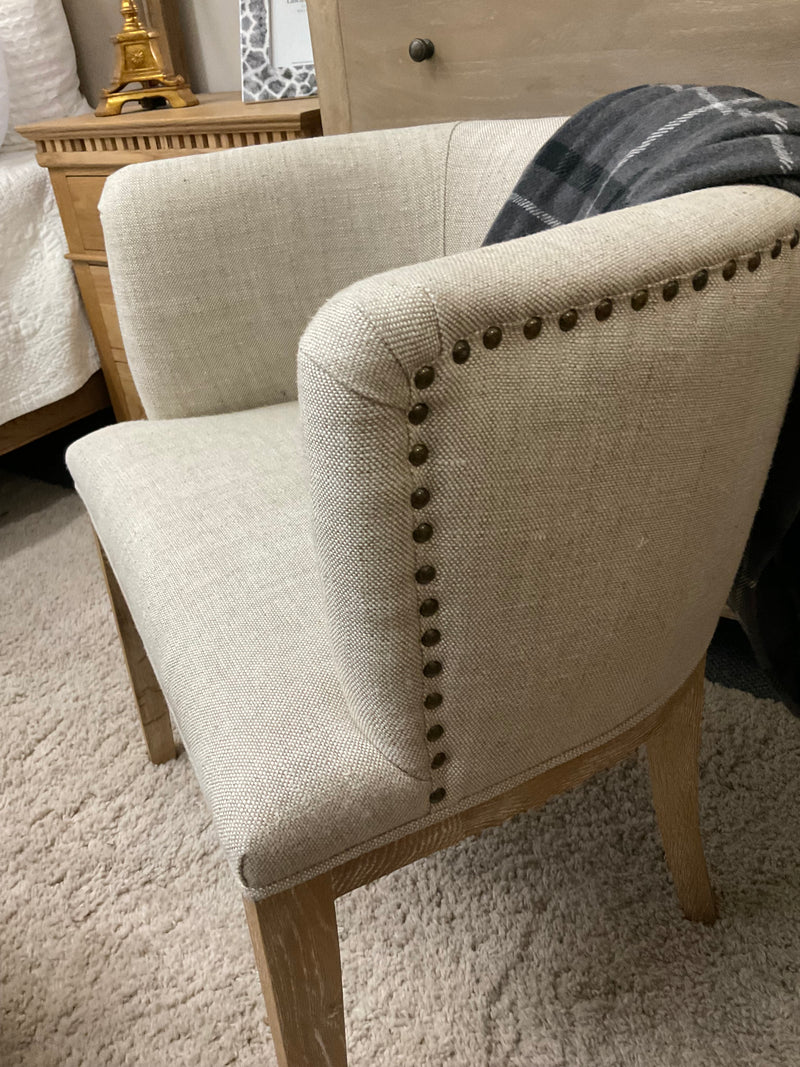 Roesia Linen Oak Studded Tub Chair