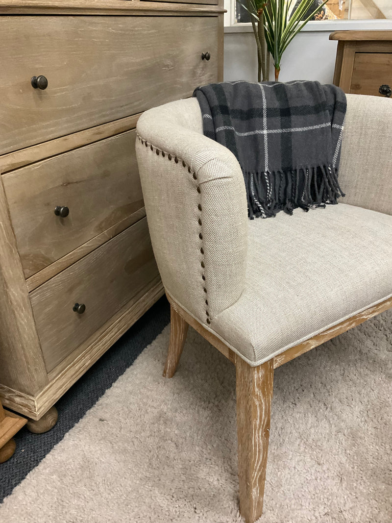 Roesia Linen Oak Studded Tub Chair