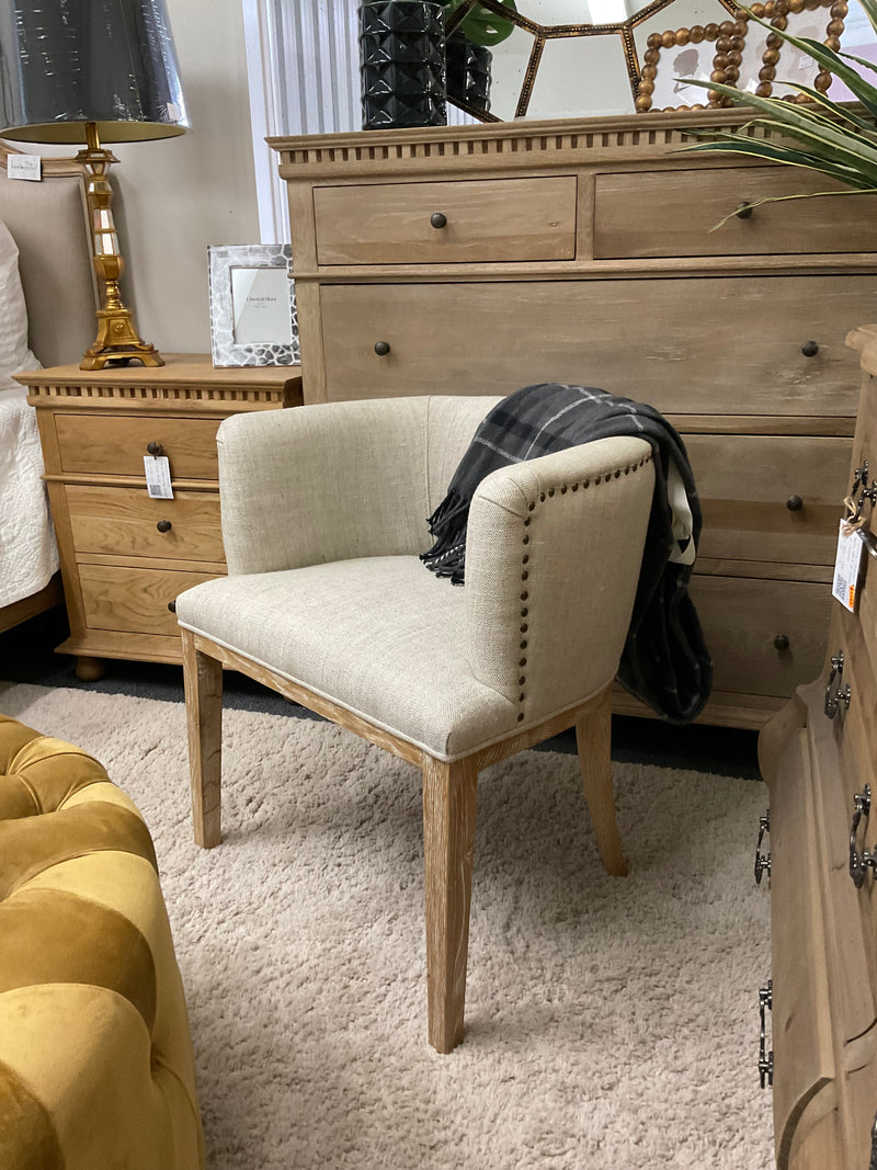 Roesia Linen Oak Studded Tub Chair