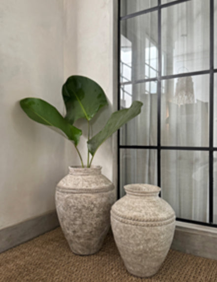 Lombok Urn Beaded Rustic White L 45x60cm
