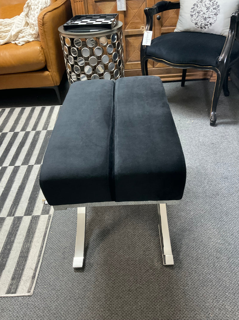 Ottoman / Stool with Stainless Steel  Cross Base Black Velvet