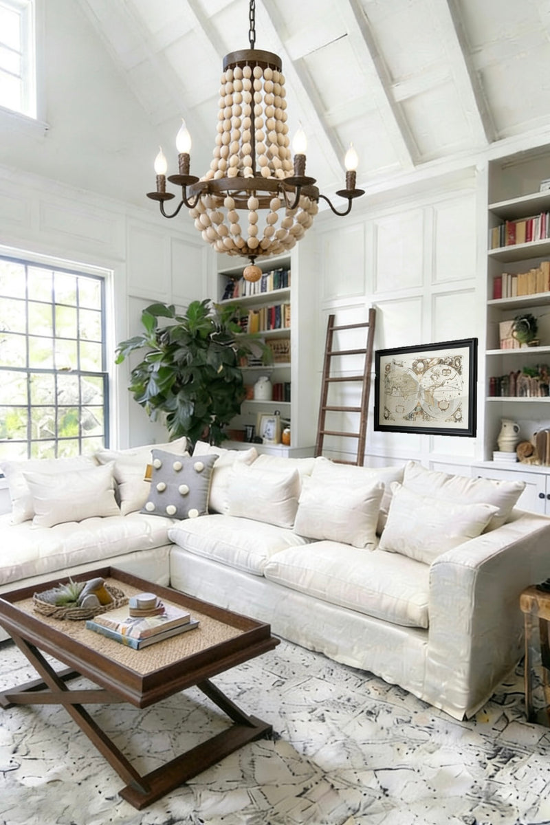 Distressed White Wood Beads Chandelier