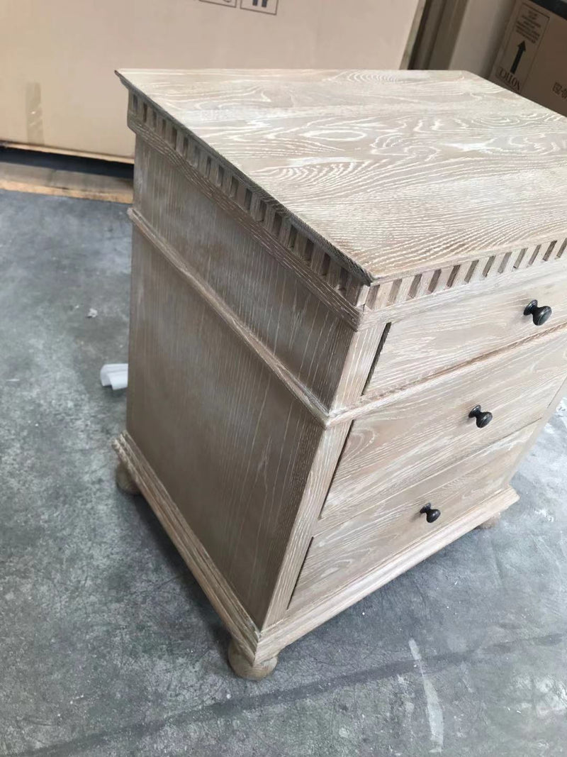 Maison French Country-- 3 drawer bed side table-Burnt OAK
