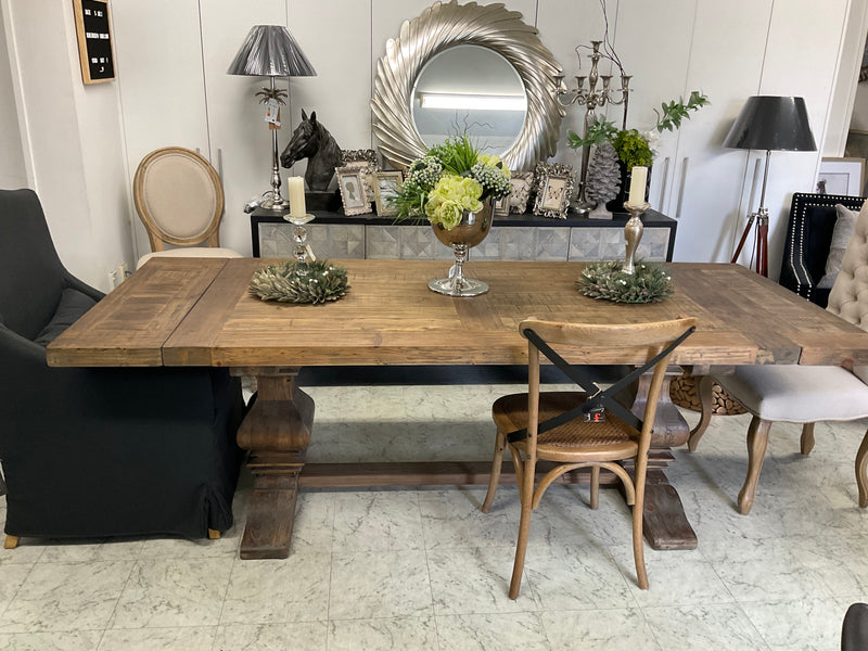 1.8-2.4m Extended  Wood Trestle Dining Table/ Natural Base