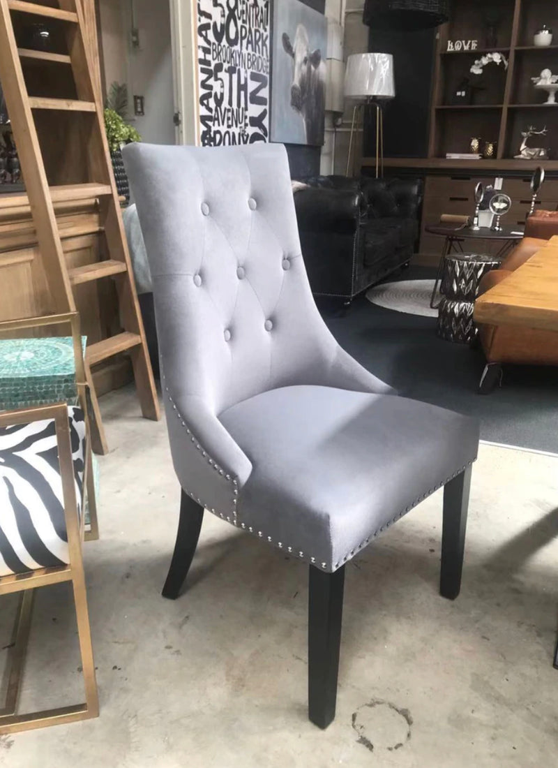 8x Modern Classic Tufted Dining Chair Grey Velvety