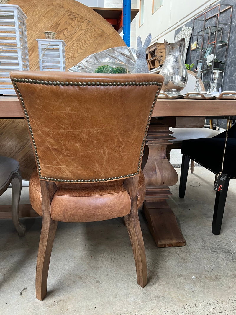 Top Grain Leather Dining Chair With Oak Legs- Cocoa
