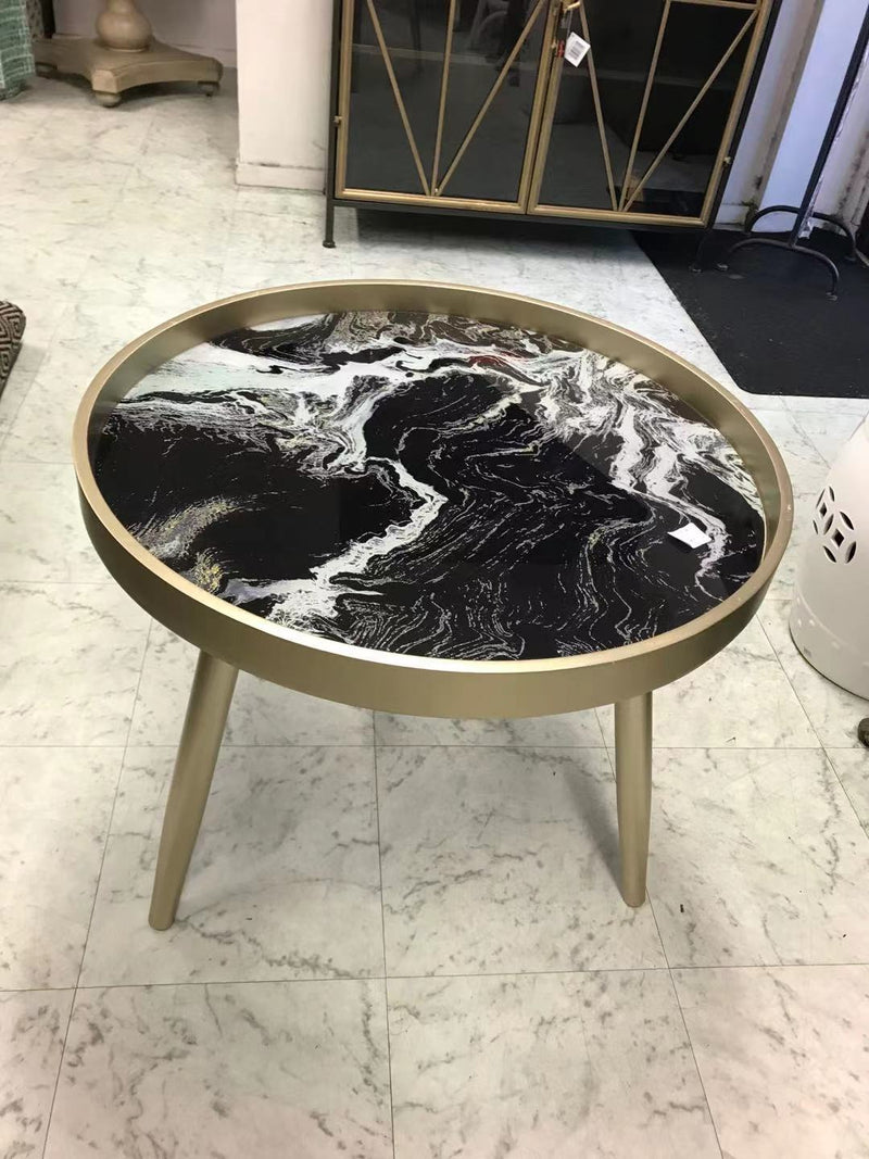 Clearance/ Livonia Black Marble Pattern Side Table