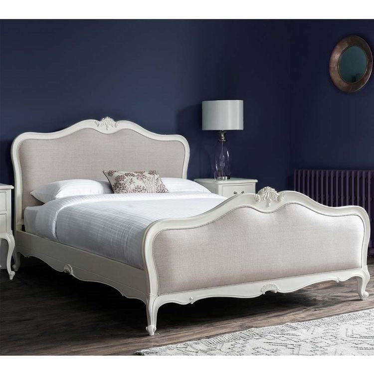 French Country Upholstered Queen Size Bed+ 2 Bedside Table
