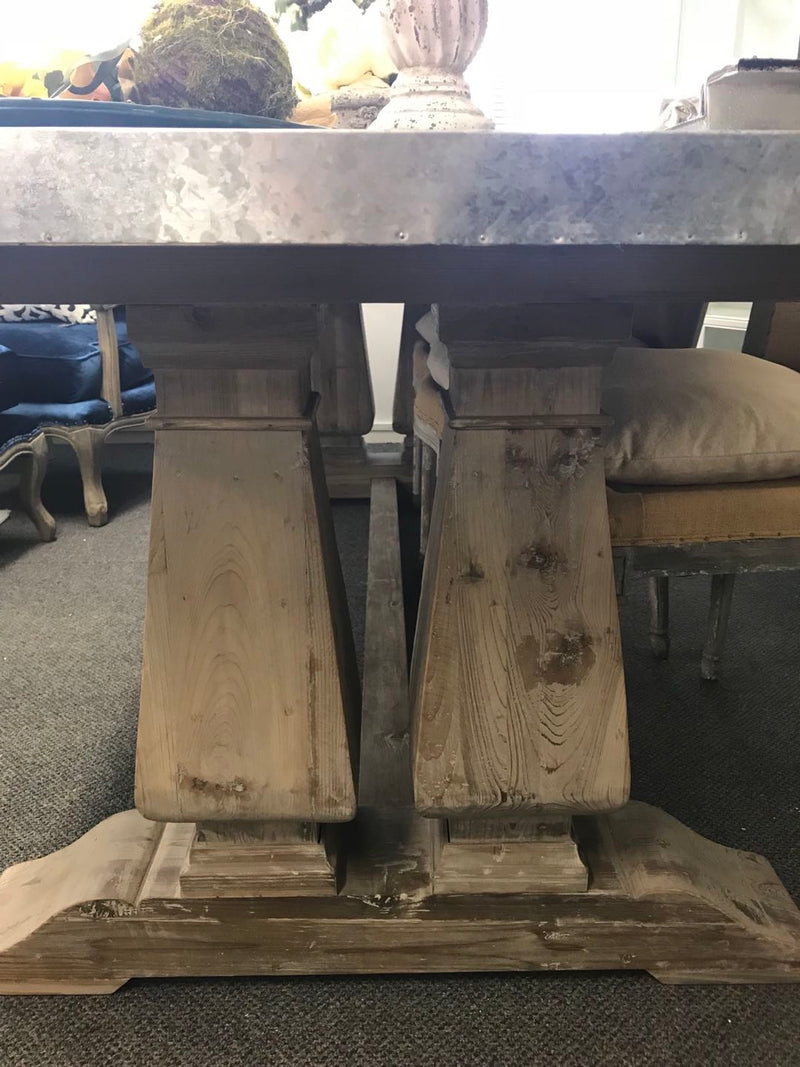 Zinc Top Reclaimed Wood Trestle 2.4M Dining Table
