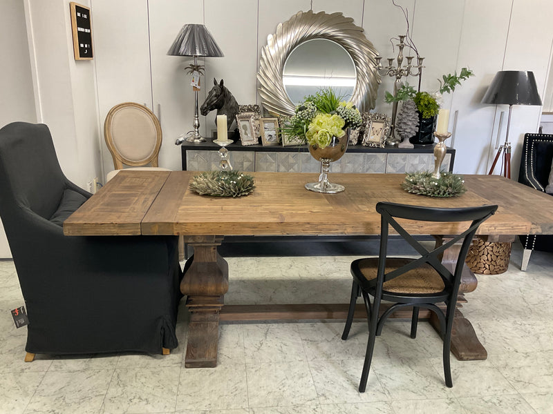 1.8-2.4m Extended  Wood Trestle Dining Table/ Natural Base