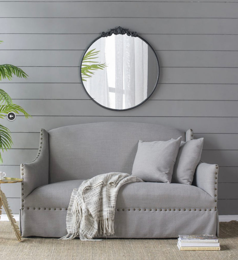 Baroque Black Metal Round Mirror 81cm  Small